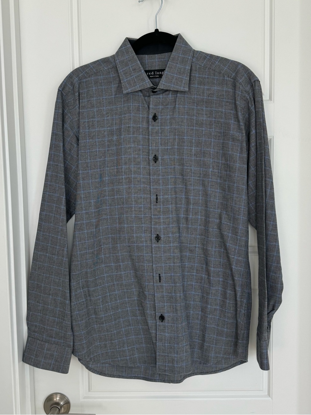 Jared Lang Mens Medium Gray Plaid Business Casual Shirt Button Up